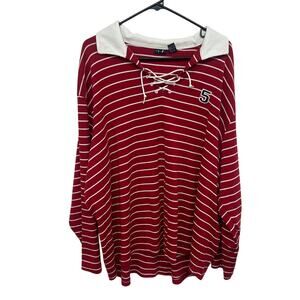Retro Sport Red Striped Rugby Shirt Bailey’s Point Lace Up Collegiate 26/28